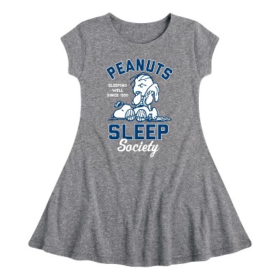 Girls' - Peanuts - Peanuts Sleep Society Fit & Flair Cap Sleeve Dress