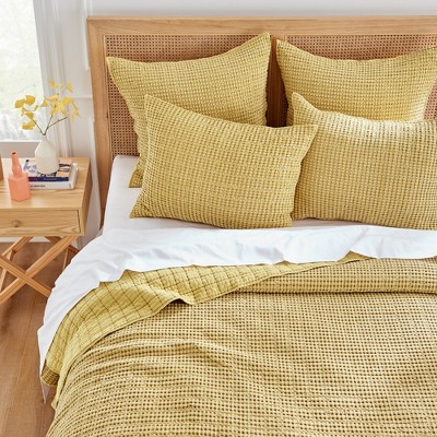 Ochre Cotton Waffle Weave Euro Shams Set of 2