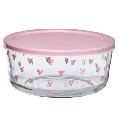 Anchor 7c Glass Hearts Food Storage Container Pink