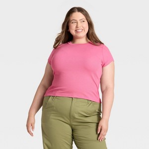 Women's Slim Fit Cropped Ribbed T-Shirt - A New Day™ - 1 of 3