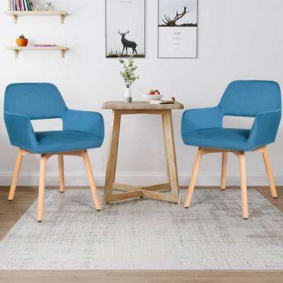 Set of 2 Blue Velvet Modern Accent Armchairs