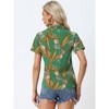Allegra K Women's Hawaiian Floral Leaves Printed Short Sleeve Button Down Vintage Shirt - 4 of 4