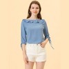 Allegra K Women's Vintage 3/4 Sleeve Boat Neck Ruffled Dots Print Blouse - 3 of 4