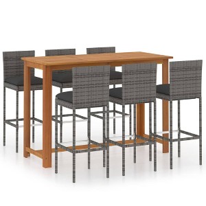 vidaXL Patio Bar Set Bar Table and Stools Patio Furniture Set with Cushions - Gray 6 Piece - 1 of 4