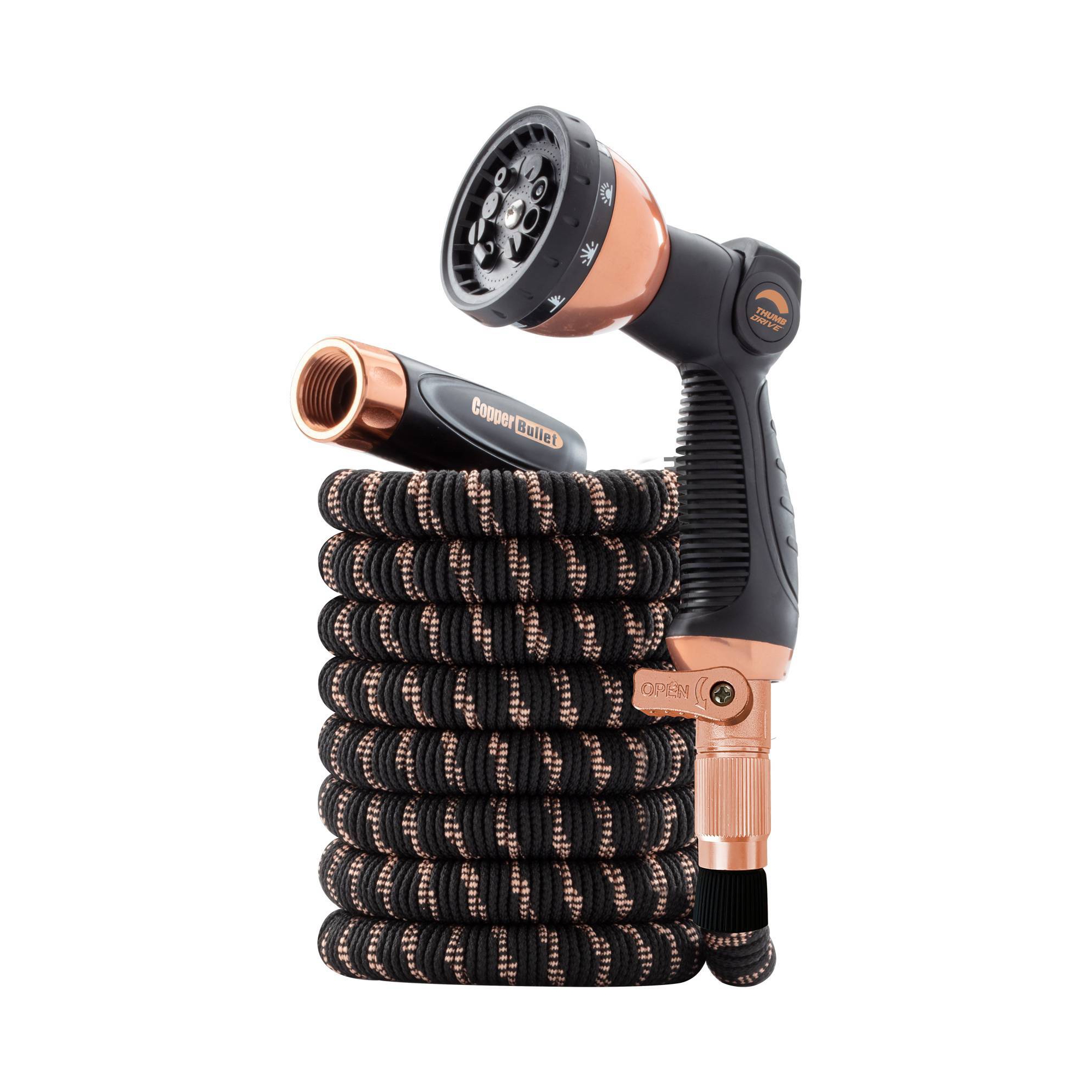 As Seen on TV 50' Pocket Hose Copper Bullet Thumb Spray Nozzle Black Expandable Hose