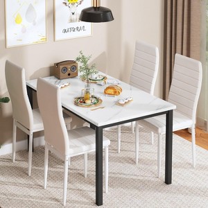 Hooseng 5-Piece Dining Room Table and Chairs Set for 4, Kitchen Table Set with Faux Marble Table & 4 PU Leather Chairs for Apartment - 1 of 4