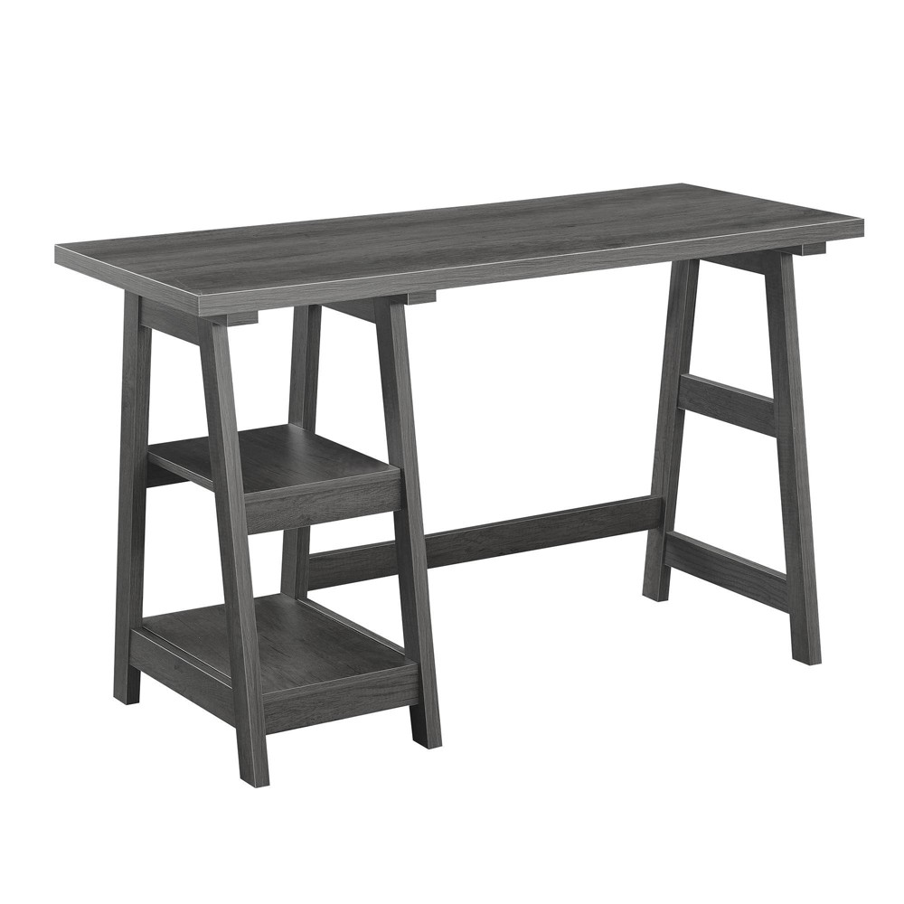 Photos - Office Desk Breighton Home Trinity Trestle Style Desk with Built-In Shelves Charcoal G