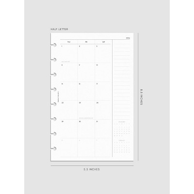 2026 Dated Monthly Planner Insert | Sunday Start | Cloth & Paper