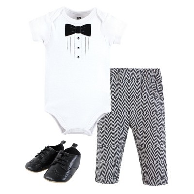Hudson Baby Infant Boy Cotton Bodysuit, Pant and Shoe Set, Tweed Tux