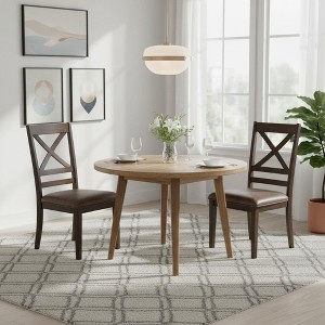 Homy Casa Set of 2 Cross Back Dining Chairs with Upholstered Seat, Rustic Brown - 1 of 4