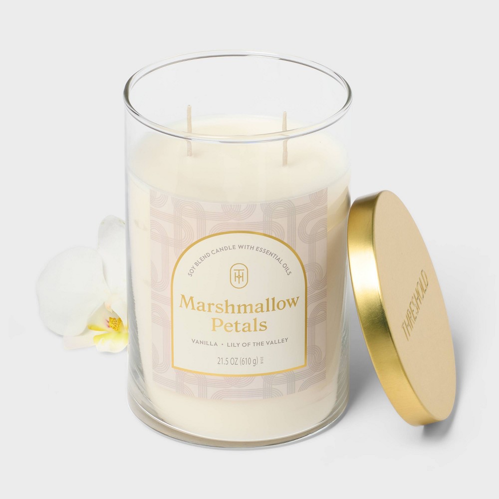 Photos - Other Decoration 2 Wick Lidded Glass Marshmallow Petals Jar Candle Off-White 21.5oz - Threshold™