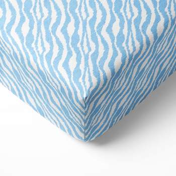 Bacati - Ikat Blue Zebra Muslin 100 percent Cotton Muslin Universal Baby US Standard Crib or Toddler Bed Fitted Sheet