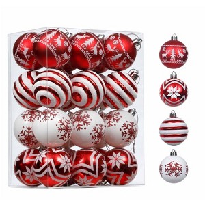 Aoibox 24 Pack Red and White Shatterproof Christmas Ball Ornaments 2.36 Inch Assorted Pattern Tree Decorations for Holiday Party Decor - 1 of 4