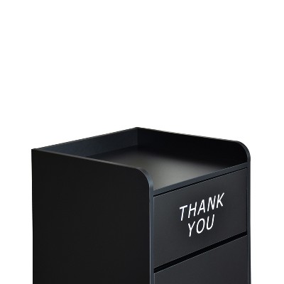 Black Wood Tray Top Trash Receptacle with Thank You Text