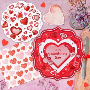 Hachikiko Happy Valentine' s Day Party Supplies, Red White Heart Love Paper Dinner Dessert Plates and Napkins Set Red Heart Disposable Tableware - 1 of 4