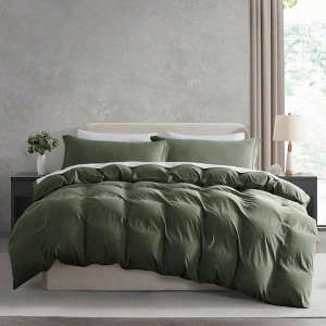 Olive Green King Duvet Cover Set - Soft Prewashed, 3 Piece, Zipper Closure, 104x98 Inches, 2 Pillow Shams - 1 of 4