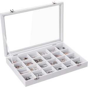35-Grid Velvet Jewelry Tray with Clear Lid, Drawer Insert Organizer for Earrings & Rings, 13.8x9.5x2 Inches - 1 of 4