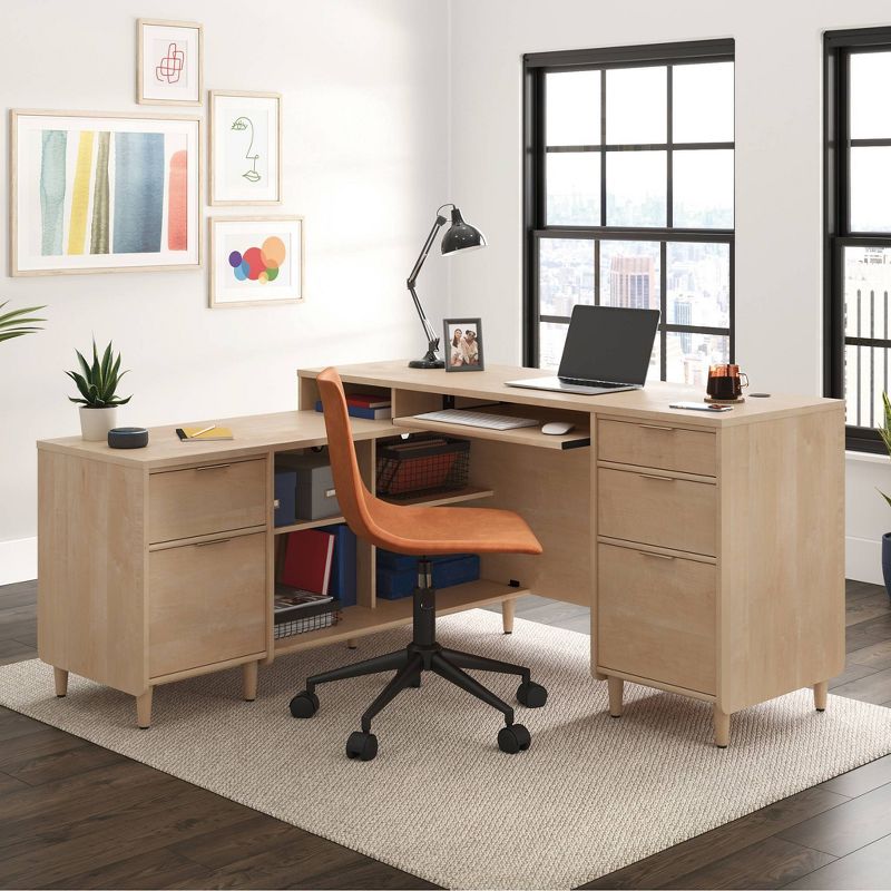 Clifford Place L-Shaped Desk Natural Maple - Sauder: Executive Workstation, Corner Design, Keyboard Shelf, Mid-Century Modern Style, 2 of 7