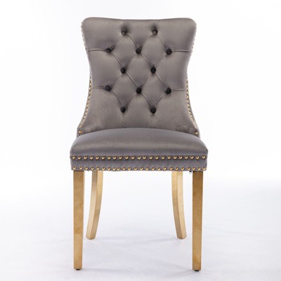 NicBex Set of 2 Velvet Dining Chair with Nailhead Trim,Tufted Button Back & Gold Golden Stainless Steel Plating Legs