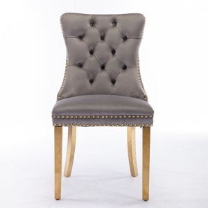 NicBex Set of 2 Velvet Dining Chair with Nailhead Trim,Tufted Button Back & Gold Golden Stainless Steel Plating Legs - 1 of 4
