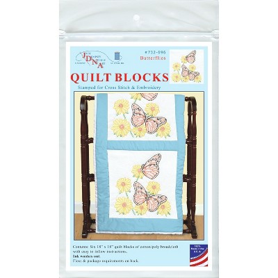 Jack Dempsey Stamped White Quilt Blocks 18"X18" 6/Pkg-Butterflies