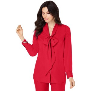 Roaman's Women's Plus Size Long Sleeve Bow Blouse - 1 of 4