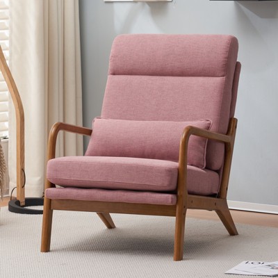 KTMBDW Accent Chair Mid-Century Modern Chair with Pillow Upholstered Lounge Arm Chair with Solid Wood Frame & Soft Cushion for Living Room, Bedroom