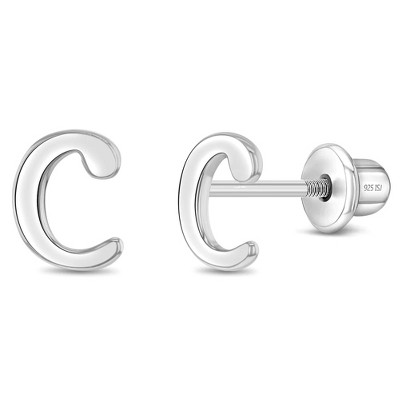 Girls' Polished Initial Letter Initial Screw Back Sterling Silver Earrings - In Season Jewelry