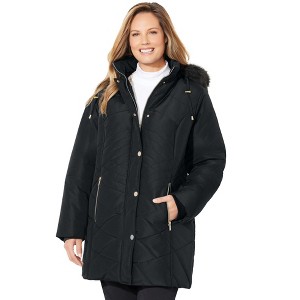 Catherines Women's Plus Size Faux Fur Hood Puffer Coat - 1 of 4