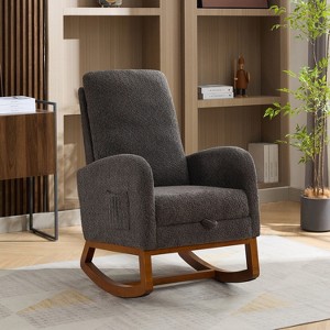 Hrinhom Modern Rocking Chair for Nursery,Boucle Accent Armchair With Retractable Footrest - 1 of 4