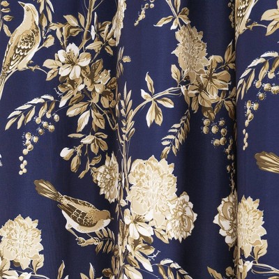 Navy and Taupe Floral Blackout Grommet Curtain Panels for Kids