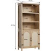 coucheta Farmhouse Bookshelves with Rattan Doors, 70" Tall Cutlery Shelves with Three Tiers of Open Storage, for Kitchen, Office, Living Room,Natural - 2 of 4