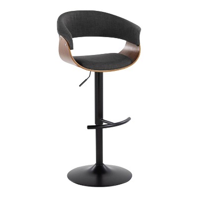 Adjustable Charcoal Fabric and Black Metal Swivel Barstool Set