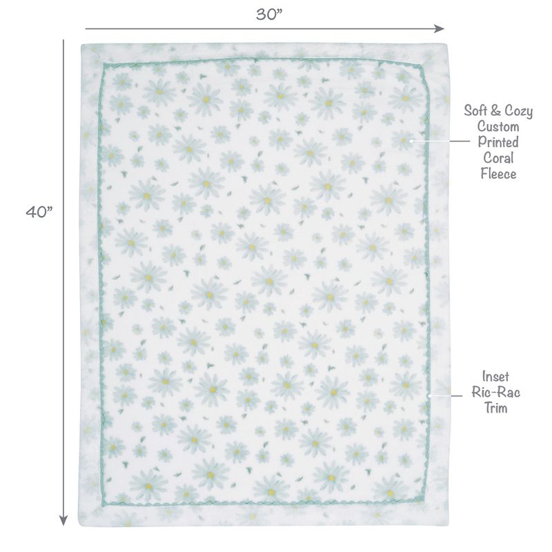 Lambs & Ivy Sweet Daisy White/Blue Floral Soft Luxury Fleece Baby Blanket, 3 of 8
