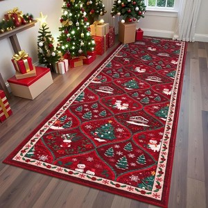 Christmas Area Rugs for Living Room Xmas Tree Snowman Festive Decor Rug Washable Area Rug Soft Low Pile Non-Slip Rug - 1 of 4