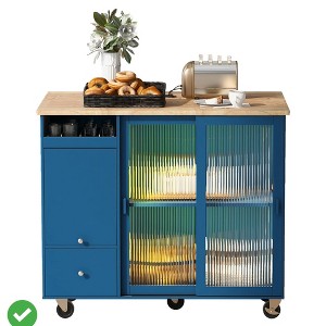 Rolling Kitchen Island Cart w/LED Light Adjustable Shelf Kitchen Island Table w/torage 2 Drawers - 1 of 4