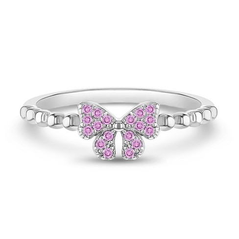 Sterling Silver Pink Cubic Zirconia Heart Dress Ring in Pink