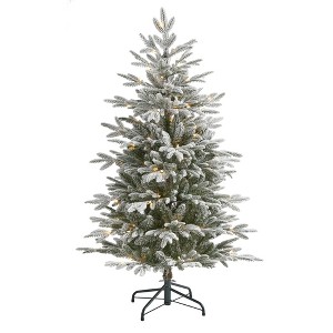 Nearly Natural 4.5-ft Flocked Manchester Spruce Artificial Christmas Tree with 100 Lights and 357 Bendable Branches - 1 of 4