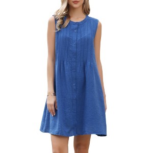 INSPIRE CHIC Women's Sleeveless Crew Neck Button Down Pleats Casual A-Line Mini Dresses - 1 of 4