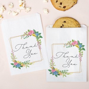 Big Dot of Happiness Wildflowers Thank You Paper Treat Bags, Bridal Shower or Wedding Candy Bags, Greaseproof White Sandwich Cookie Bags - 25 Count - 1 of 4