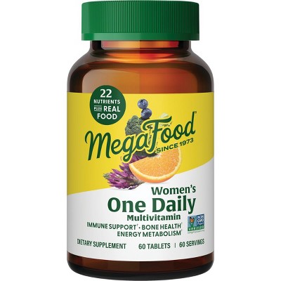 MegaFood Women's One Daily Multivitamin w/ Iron, B Complex, Vitamin C, Vitamin D, Biotin & More- Immune & Bone Health Support, Vegetarian, 60 Tabs.