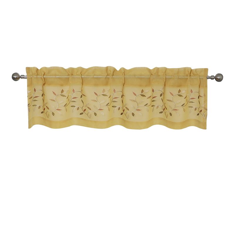 Kate Aurora Shabby Sheer Embroidered Complete 3 Piece Floral Rod Pocket Cafe Kitchen Curtain Tier & Valance Set, 3 of 8