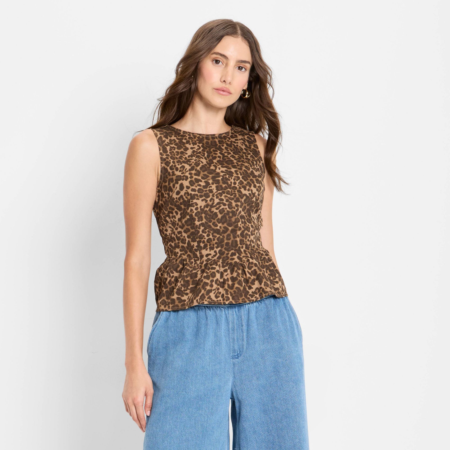 Women's Peplum Tank Top - Future Collective Brown Leopard Print