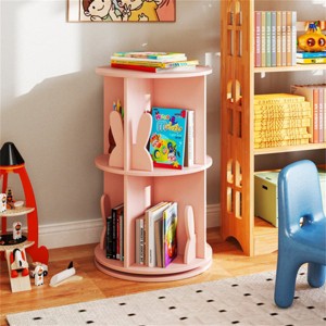 Angel Sar 2 Tier Kids Rotating Bookshelf with Bunny Baffles, 360° Spinning Bookshelf, Storage Organizer for Playroom or Bedroom, Pink - 1 of 4