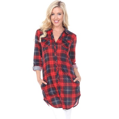 Women's Piper Stretchy Plaid Tunic with Pockets - White Mark