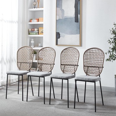 Coffee Chair Set Of 4, Upholstered Leisure Chair With Metal Frame, Hollowed Backrest Support, Armless Dining Chairs