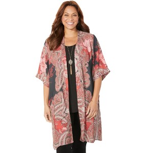 Catherines Women's Plus Size Luxe Georgette Long Duster - 1 of 4