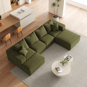 KWPZQEB 132" Sectional Boneless Couch Set, Convertible L-Shaped Cloud Couches With Pillows, 6-Seat Modern Couch Sofas with 2 Ottomans for Living Room - 1 of 4