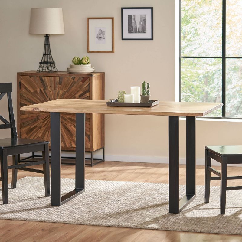 Mcville Modern Industrial Acacia Wood Dining Table Natural/Black - Christopher Knight Home, 3 of 8