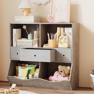 GustoWave Kids Bookshelf and Toy Storage,4-Cubby Book Shelf for Kids Rooms Decor,3-Tier Woodn Toy Organizer with Bookcase,White - 1 of 4